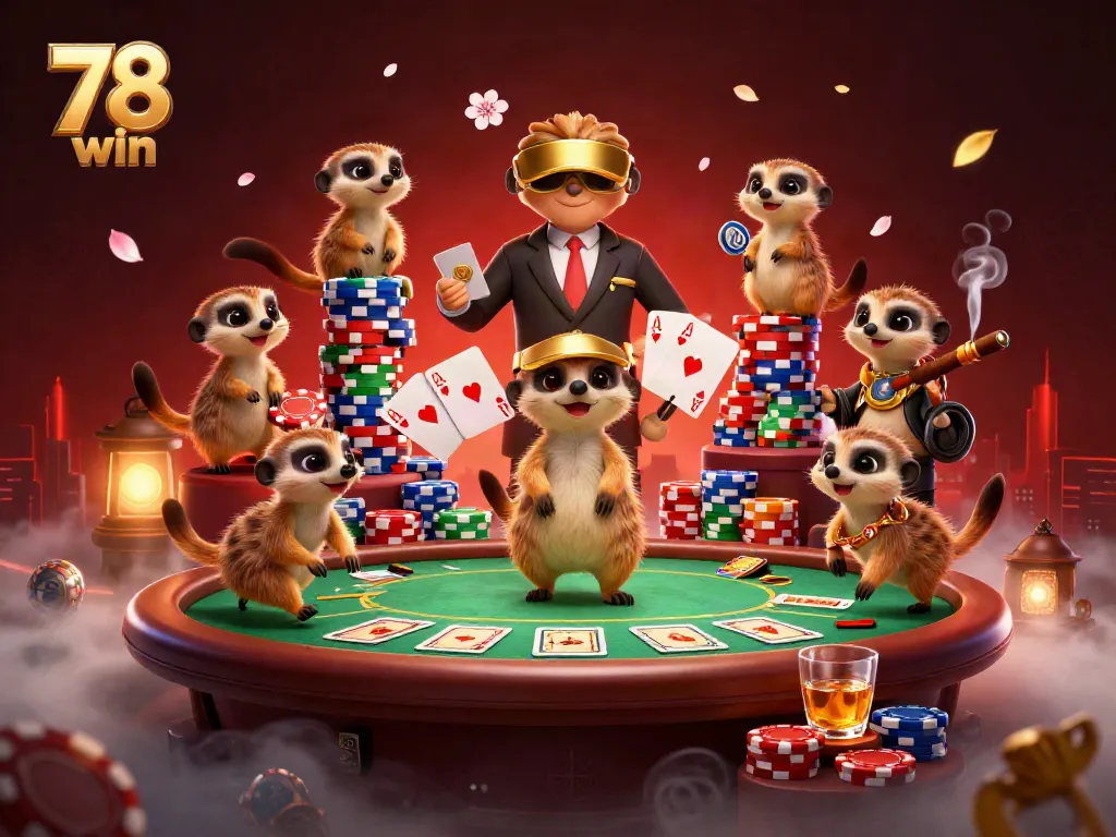 Immerse yourself in the vibrant world of 78 win, featuring cartoon meerkats operating a dynamic casino.