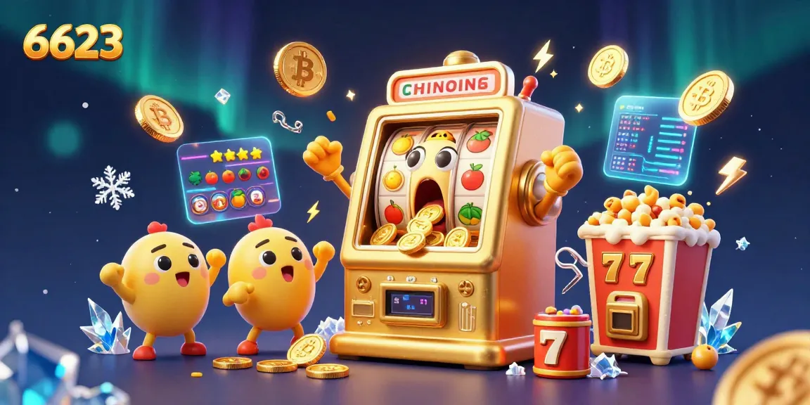 Spin the 6623 jackpot with a dazzling 3D golden slot machine and vibrant casino elements.
